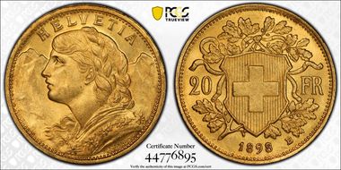 1898 B 20 Fr KM-35.1  Au MS65