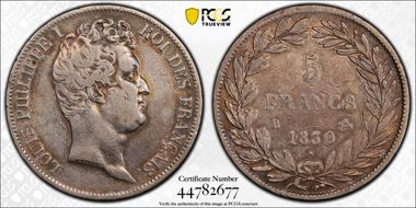 1830-B 5 Fr Gad-676 LOUIS PHILIPPE I VF35