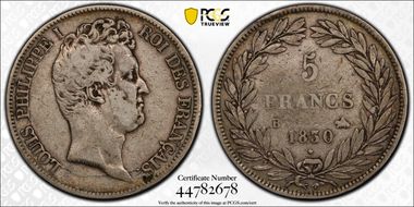1830-B 5 Fr Gad-676 LOUIS PHILIPPE I VF30