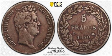 1830-D 5 Fr Gad-676 LOUIS PHILIPPE I N1