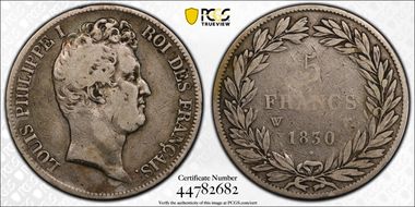 1830-W 5 Fr Gad-676 LOUIS PHILIPPE I VF20