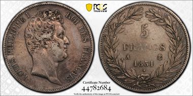 1831-A 5 Fr Gad-676 Tête nue - en creux N1