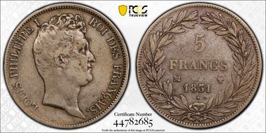 1831-MA 5 Fr Gad-676 Tête nue Grand palmier VF30