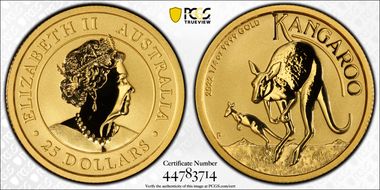 2022-P $25 Kangaroo 1/4oz Au MS70