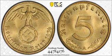 1936-A 5 Pfg J-363 MS65