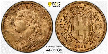 1902 B 20 Fr KM-35.1  Au MS64
