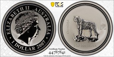 2007 $1 Year of the Tiger 2010 Ag MS69