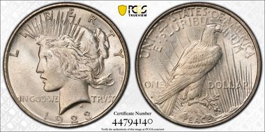 1923-D $1 VAM 2 Doubled Eagle Head MS62