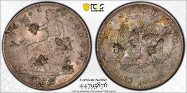 1875-S T$1 Chopmarked AU55