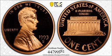 1993-S 1C PR70DCAM
