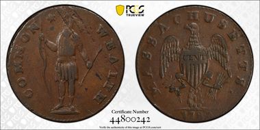 1788 Cent Massachusetts, Period XF40BN