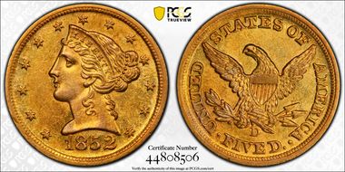 1852-D $5 MS61