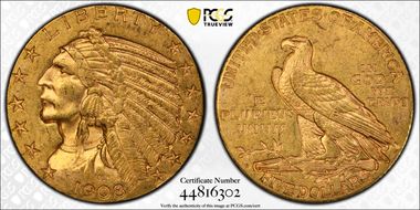 1908-D $5 MS62