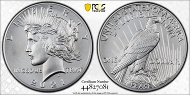 2021 $1 Peace Dollar 100th Anniversary MS70
