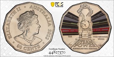 2022 50C Tasmania Wee Georgie Wood Rail Heritage Colorized MS69