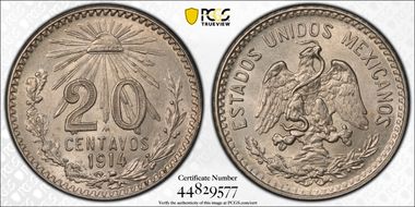 1914-M 20C KM-435  Ag MS65