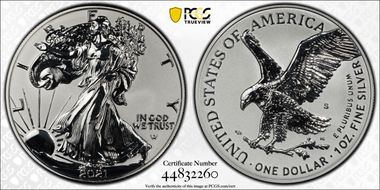 2021-S $1 Silver Eagle Rev PR - Type 2 Designer Edition PR69
