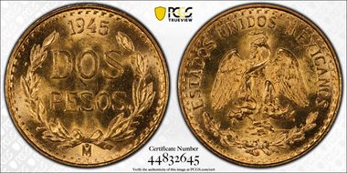 1945-Mo 2 Peso KM-461  Au MS66