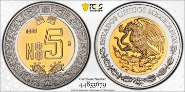 1995-Mo 5 Peso PR68CAM