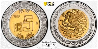 1995-Mo 5 Peso PR68CAM