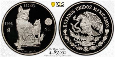 1998-Mo 5 Peso World Wildlife Fund - Lobo PR69DCAM