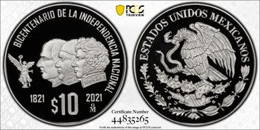 2021-Mo 10 Peso Independence Bicentenary PR70DCAM