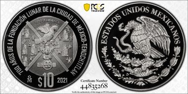 2021-Mo 10 Peso Foundation of Tenochtitlan 700th Anniversary PR69DCAM