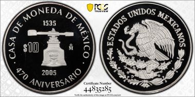 2005-Mo 10 Peso 470th Ann. Mint KM-768  Ag PR69DCAM