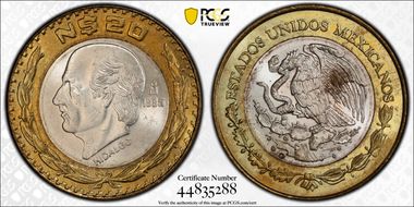 1995-Mo 20 Peso Hidalgo KM-561 Ag / Al Bronze MS64