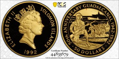 1992 $50 50th Ann. Battle of Guadalcanal PR69DCAM