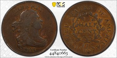 1805 1/2C No Stems VF35BN