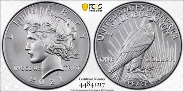 2021 $1 Peace Dollar 100th Anniversary MS70
