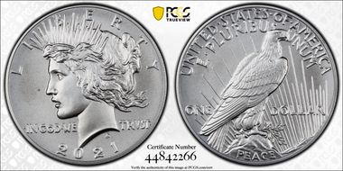2021 $1 Peace Dollar 100th Anniversary MS69