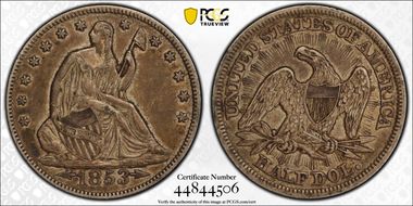 1853 50C Arrows & Rays XF45