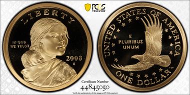 2008-S SAC$1 PR70DCAM