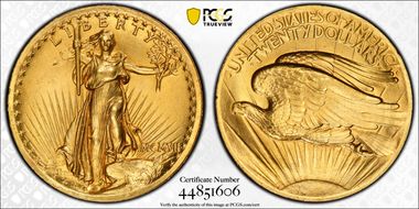 1907 $20 High Relief, Wire Edge MS64