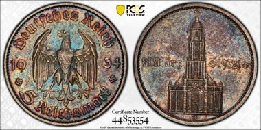 1934-D 5 Mk Potsdam w/Date J-356 AU50