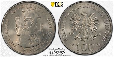 1988 MW 100 Zl Wielkopolska Uprising MS68