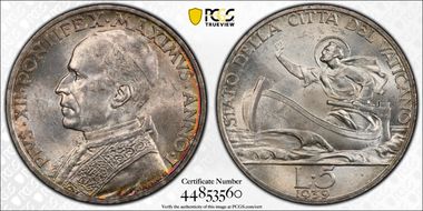 1939 5 Lire Anno I St. Peter MS64