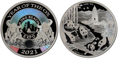 2021 Medal Long Beach Expo 5oz Ag Year of the Ox PR70DCAM