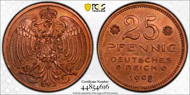 1908-D P25 Pfg Sch18G27 Copper SP64RB