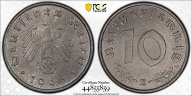 1945-E 10 Pfg J-371 MS65