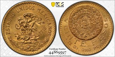1918 20 Peso KM-478  Au MS64