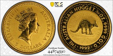 1992 $5 Wallaroo-Nugget MS62