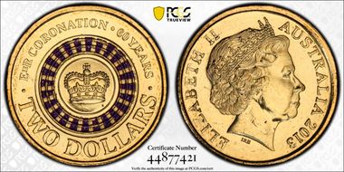 2013 $2 Coronation Colorized MS65