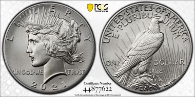 2021 $1 Peace Dollar 100th Anniversary MS70