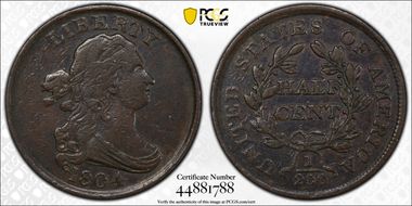 1804 1/2C Plain 4, No Stems VF25BN