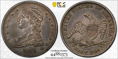 1839 50C Capped Bust XF45
