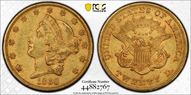 1866-S $20 No Motto AU58