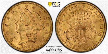 1866-S $20 Motto MS62+